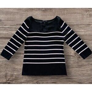Cable & Gauge Women’s Top Semi Sheer Neck Blouse Black White Sweater Size Large